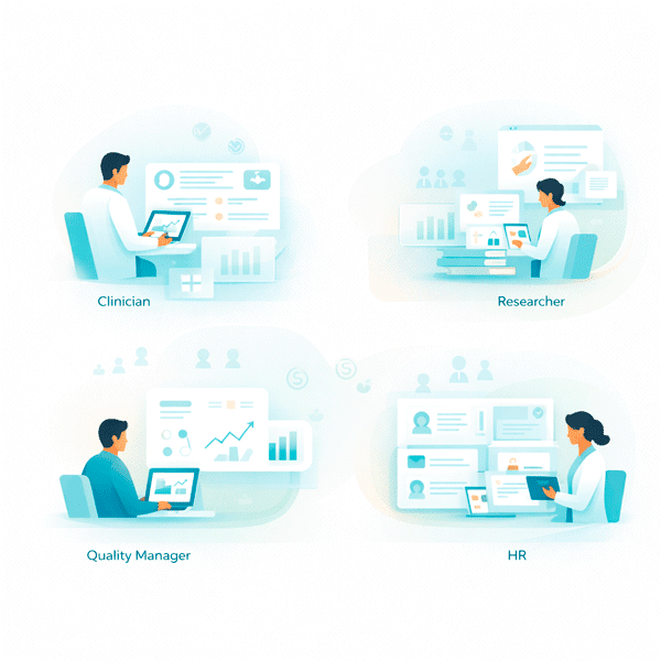 Healthcare organization solutions supporting clinical, research, quality and HR workflows in a shared environment.